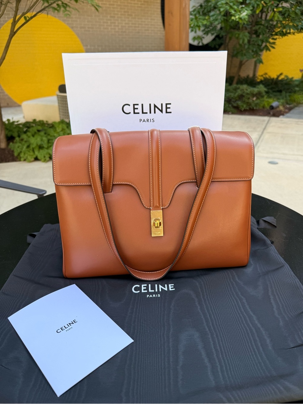 CELINE Medium 16 Soft Bag Tan Brown Leather Top Handle Shoulder Tote